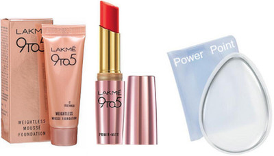 power point Silicon puff with Mousse Foundation, Lipstick(Set of 3)