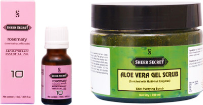 

Sheer Secret Aloe Vera Scrub 300ml and Rosemary Essential Oil 15ml(Set of 2)