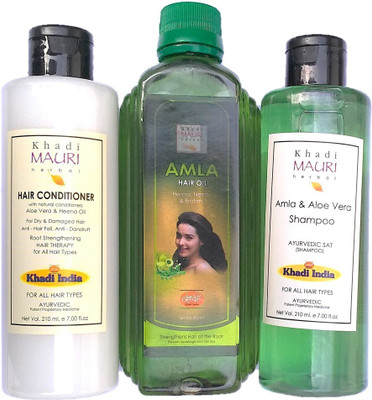 Khadi Mauri Amla aloe vera shampoo combo with hair conditioner Amla hair oil(Set of 3)