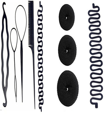 S R Enterprises hair juda maker donuts and diy kit snkae [pack of 9pcs](Set of 9)