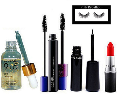 

pink rebellion Eyelashes, Haute & Naughty Dobule Effect Waterproof Mascara, Liquid Eyeliner, Matte Lipstick & Serum(Set of 5)