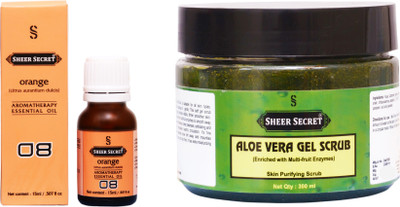 

Sheer Secret Aloe Vera Scrub 300ml and Orange Essential Oil 15ml(Set of 2)