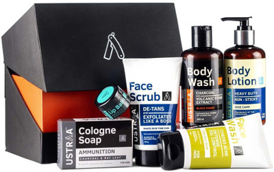 

Ustraa Gift for Men with Face Scrub De-Tan, Face Wash, Cologne Soap, Body Wash, Body Lotion & Lip Balm Double Mint(Set of 6)
