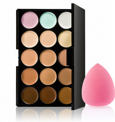 

Segolike 15 Colors Contour Concealer Palette with 1 Flawless Makeup Foundation Puff Concealer(Black)