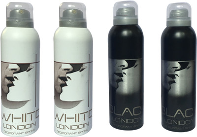 

LONDON 2 WHITE AND 2 BLACK ( PACK OF 4) Deodorant Spray - For Men & Women(200 ml, Pack of 4)