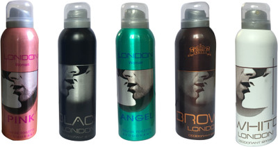 

LONDON PINK , BLACK , ANGEL , BROWN , WHITE ( PACK OF 5) Deodorant Spray - For Men & Women(200 ml, Pack of 5)