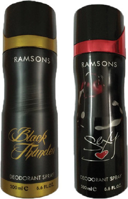 

RAMSONS SEXY HEART DEODORANT SPRAY 200ML+BLACK THUNDER DEODORANT SPRAY 200ML Deodorant Spray - For Men(150 ml, Pack of 2)