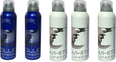 

LONDON 2 BLUE AND 3 WHITE ( PACK OF 5) Deodorant Spray - For Men & Women(200 ml, Pack of 5)