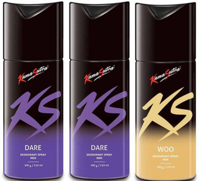 

KamaSutra Dare Dare Woo Body Spray Deodorant Spray - For Men & Women(450 ml, Pack of 3)
