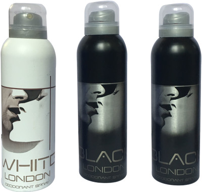 

LONDON 1 WHITE AND 2 BLACK ( PACK OF 3) Deodorant Spray - For Men & Women(200 ml, Pack of 3)