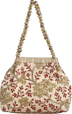 KUBER INDUSTRIES Embroidered Woman Potli Bag (Cream)-CTKTC4075 Cosmetic Bag