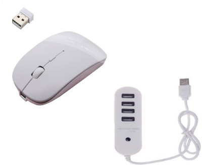ROQ High Speed Ultra Slim Mouse With 4 port 1 TB USB Hub Wireless Optical Mouse USB, White