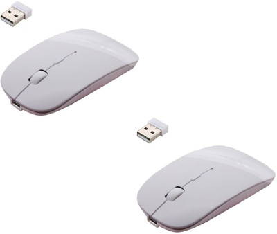 FKU Set of 2 Ultra Slim Wireless Optical Mouse Wireless Optical Gaming Mouse with Bluetooth White