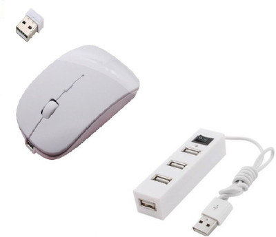 

ROQ High Speed USB 2.0 4 Port Hub With Ultra Slim Wireless Optical Mouse(USB, White)