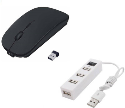 

ROQ High Speed USB 2.0 4 Port Hub With Ultra Slim Wireless Optical Mouse(USB, Black)