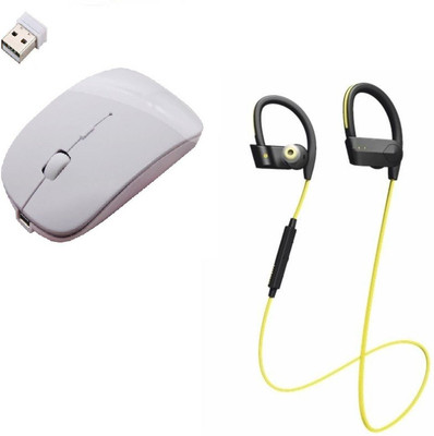 

ROQ Wireless Bluetooth Headset With Mic With Ultra Slim Wireless Wireless Optical Gaming Mouse(USB, White,Yellow)