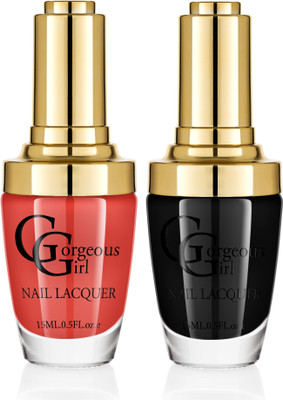 

Gorgeous Girl Glossy Nail Lacquer Rich Black-02 & Candy Apple Red-12(Pack of 2)