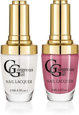 Gorgeous Girl Glossy Nail Lacquer Floral White-01 & Red Wood-26(Pack of 2)
