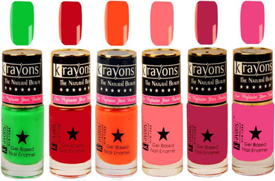 

KRAYONS Gel Base Glossy Effect Nail Polish (SIGNAL RED,NEON GREEN,ANGEL PINK,SCARLET RED,SUNSET ORANGE,NEON ORANGE) Signal Red, Neon Green, Angel Pink, Scarlet Red, Sunset Orange, Neon Orange(Pack of 6)