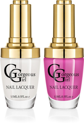 

Gorgeous Girl Glossy Nail Lacquer Floral White-01 & Big Dip O'Ruby-23(Pack of 2)