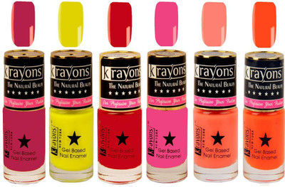

KRAYONS Gel Base Glossy Effect Nail Polish (CORAL PEACH,NEON YELLOW,ANGEL PINK,SCARLET RED,NEON ORANGE,SIGNAL RED) Coral Peach, Neon Yellow, Angel Pink, Scarlet Red, Neon Orange, Signal Red(Pack of 6)