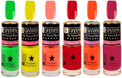 

KRAYONS Gel Base Glossy Effect Nail Polish (SIGNAL RED,CORAL PEACH,NEON YELLOW,NEON GREEN,SCARLET RED,NEON ORANGE) Signal Red, Coral Peach, Neon Yellow, Neon Green, Scarlet Red, Neon Orange(Pack of 6)