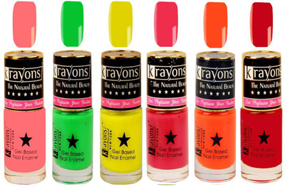 

KRAYONS Gel Base Glossy Effect Nail Polish (NEON ORANGE,NEON YELLOW,NEON GREEN,SUNSET ORANGE,SIGNAL RED,TWILIGHT PINK) Neon Orange, Neon Yellow, Neon Green, Sunset Orange, Signal Red, Twilight Pink(Pack of 6)