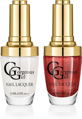 

Gorgeous Girl Glossy Nail Lacquer Floral White-01 & Chinese Red Glitter-38(Pack of 2)