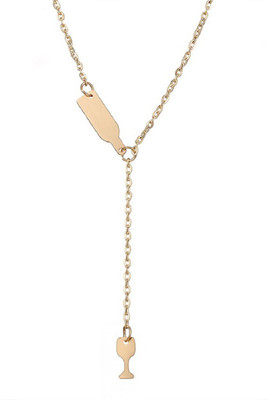 OOMPH Gold Tone Whine Glass & Bottle Lariat Minimal Beads Gold-plated Plated Alloy Necklace Flipkart
