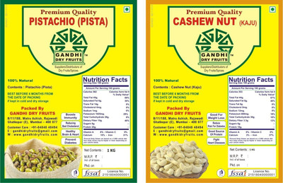 

Gandhi Dry Fruits Best Quality Combo Cashew & Pista without Shell Cashews, Pistachios(2 kg, Vacuum Pack)