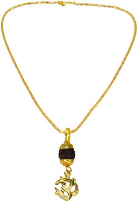 Shiv Jagdamba Spiritual Collection Rudraksh Om Locket With Chain Gold-plated Brass, Wood Pendant Set