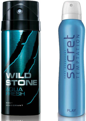 

Secret Temptation Play Deodorant For Women and Wild Stone Aqua Fresh Deodorant for Men (150 ml each), Pack of 2 Perfume - 300 ml(For Men & Women)