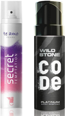 

Secret Temptation Te Amo Pearl Perfume Body Spray For Women and Wild Stone Code Platinum Perfume Body Spray (120 ml each) Pack of 2 Perfume - 240 ml(For Men & Women)