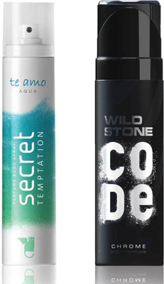 

Secret Temptation Te Amo Aqua Perfume Body Spray For Women and Wild Stone Code Chrome Perfume Body Spray (120 ml each) Pack of 2 Perfume - 240 ml(For Men & Women)