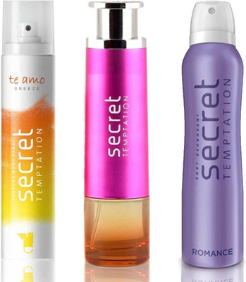

Secret Temptation Bohemia Day Edp (100 ml), Te Amo Breeze Perfume Body Spray For Women (120 ml) and Romance Deodorant For Women (150 ml) Perfume - 370 ml(For Men & Women)