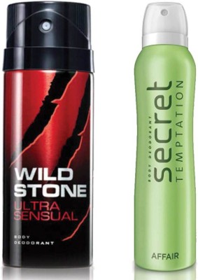 

Secret Temptation Desire Deodorant For Women and Wild Stone Ultra Sensual Deodorant for Men (150 ml each), Pack of 2 Perfume - 300 ml(For Men & Women)