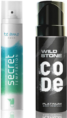 

Secret Temptation Te Amo Aqua Perfume Body Spray For Women and Wild Stone Code Platinum Perfume Body Spray (120 ml each) Pack of 2 Perfume - 240 ml(For Men & Women)