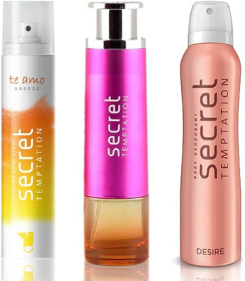 

Secret Temptation Bohemia Day Edp (100 ml), Te Amo Breeze Perfume Body Spray For Women (120 ml) and Desire Deodorant For Women (150 ml) Perfume - 370 ml(For Men & Women)
