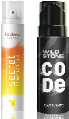 

Secret Temptation Te Amo Breeze Perfume Body Spray For Women and Wild Stone Code Platinum Perfume Body Spray (120 ml each) Pack of 2 Perfume - 240 ml(For Men & Women)