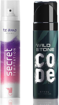 

Secret Temptation Te Amo Pearl Perfume Body Spray For Women and Wild Stone Code Steel Perfume Body Spray (120 ml each) Pack of 2 Perfume - 240 ml(For Men & Women)