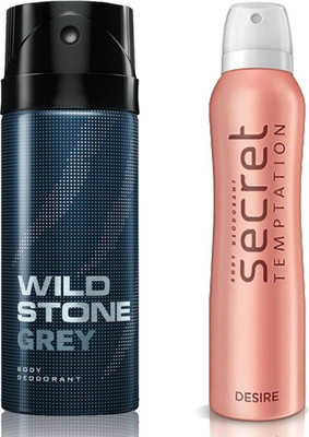 

Secret Temptation Desire Deodorant For Women and Wild Stone Grey Deodorant for Men (150 ml each), Pack of 2 Perfume - 300 ml(For Men & Women)