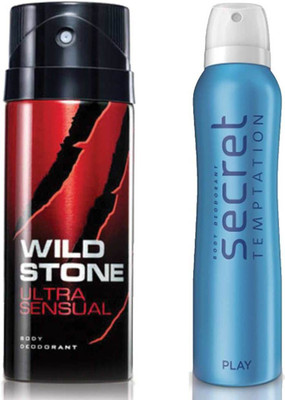 

Secret Temptation Play Deodorant For Women and Wild Stone Ultra Sensual Deodorant for Men (150 ml each), Pack of 2 Perfume - 300 ml(For Men & Women)