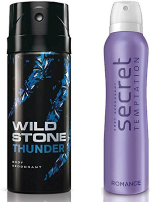

Secret Temptation Romance Deodorant For Women and Wild Stone Thunder Deodorant for Men (150 ml each), Pack of 2 Perfume - 300 ml(For Men & Women)
