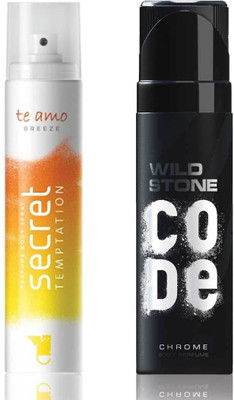 

Secret Temptation Te Amo Breeze Perfume Body Spray For Women and Wild Stone Code Chrome Perfume Body Spray (120 ml each) Pack of 2 Perfume - 240 ml(For Men & Women)