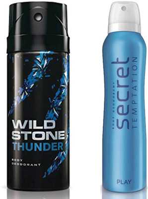 

Secret Temptation Play Deodorant For Women and Wild Stone Thunder Deodorant for Men (150 ml each), Pack of 2 Perfume - 300 ml(For Men & Women)
