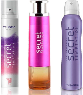 

Secret Temptation Bohemia Day Edp (100 ml), Te Amo Pearl Perfume Body Spray For Women (120 ml) and Romance Deodorant For Women (150 ml) Perfume - 370 ml(For Men & Women)