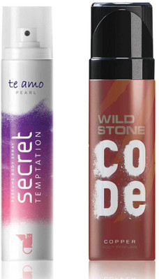 

Secret Temptation Te Amo Pearl Perfume Body Spray For Women and Wild Stone Code Copper Perfume Body Spray (120 ml each) Pack of 2 Perfume - 240 ml(For Men & Women)