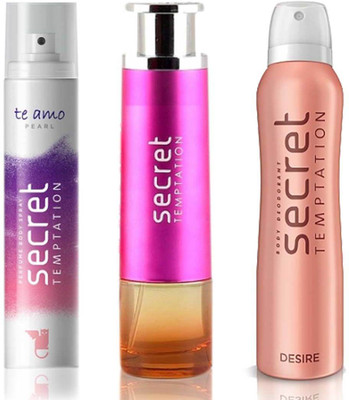 

Secret Temptation Bohemia Day Edp (100 ml), Te Amo Pearl Perfume Body Spray For Women (120 ml) and Desire Deodorant For Women (150 ml) Perfume - 370 ml(For Men & Women)