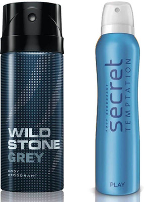 

Secret Temptation Play Deodorant For Women and Wild Stone Grey Deodorant for Men (150 ml each), Pack of 2 Perfume - 300 ml(For Men & Women)