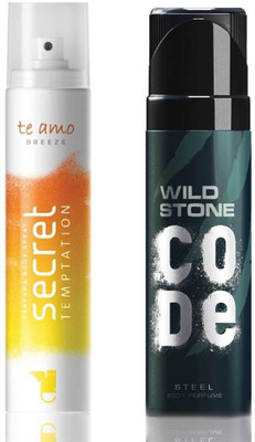 

Secret Temptation Te Amo Breeze Perfume Body Spray For Women and Wild Stone Code Steel Perfume Body Spray (120 ml each) Pack of 2 Perfume - 240 ml(For Men & Women)